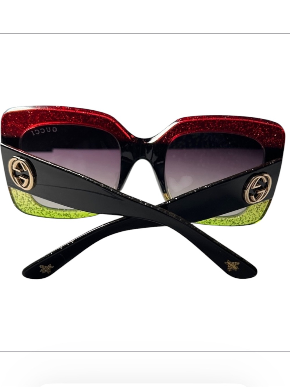 Gucci Black Frame Sunglasses with Red and Green Accents